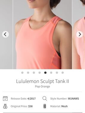 Lululemon athletica Sculpt Tank II in Pop Orange